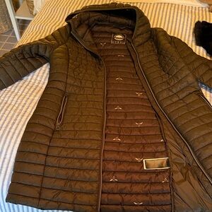 Joules Dark Green Puffer Coat with hood.